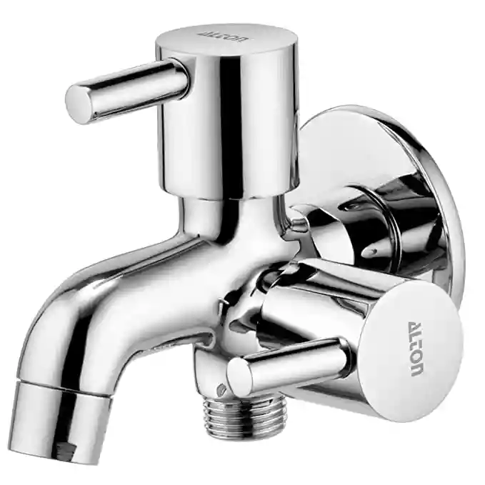 ALTON GRC3715 Brass 2 in 1 Chrome Finish Bib Tap with Wall Flange (Silver)
